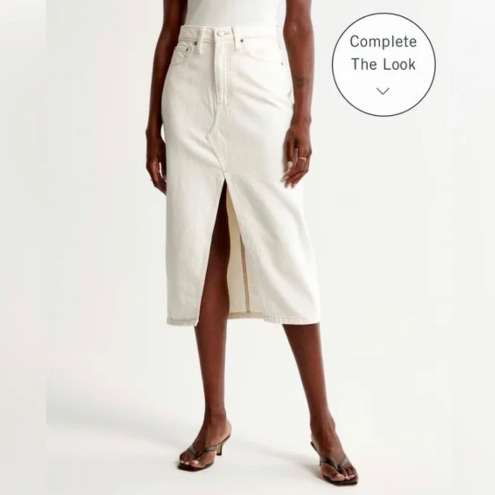 Abercrombie white denim midi skirt